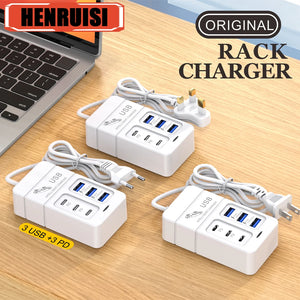 35W Type C USB Plug 6 Ports Power Strip Charger Station USB Splitter Fast Charger Phone Charging Plug For iPhone Xiaomi Samsung