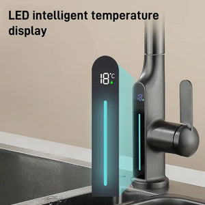 LED Intelligent Temperature Display Kitchen Faucet Hot and Cold Water Outlet Kitchen Sink Faucet Pull Type Sink Faucet Tap