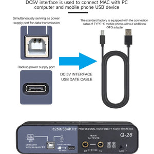 2024 NEW TEYUN Q-26 Audio Interface Sound Card With Monitoring Electric Guitar Live Recording Professional Sound Card For Studio