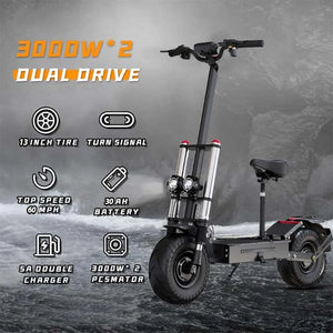 Max 100 KM/H Electric Scooter 6000W Motor for Adults 13 Inch Tire Electric Scooter Strong Dual Motor Escooters Powerful Off Road