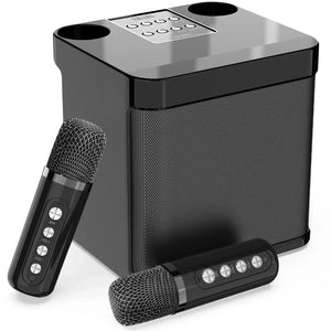 2 Mic Karaoke Machine Portable PA Speaker System Wireless Microphone Voice Changer Colorful LED Light Sing for Home Kids Adults