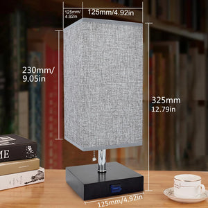 USB Bedside Table Lamp Nightstand Light LED Desk Desk Lamp Charging Port for Living Room, Dorm, Kids Room, Hotel Grey Square Fab