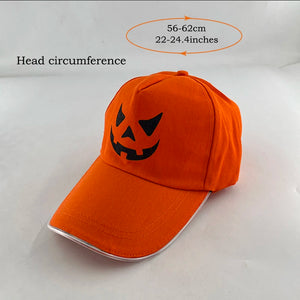 Halloween Light Up Baseball Hat Orange LED Glowing Pumpkin Baseball Cap Kids Halloween Party Props Adjustable Neon Hat Costume