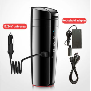 2 in 1 Car Household Electric Kettle Smart Electric Heating Thermos Cup Portable 12V 24V 220V Universal Electric Kettle