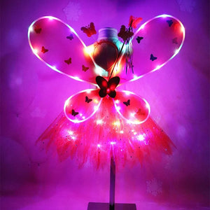 Women Girls Cute Role Playing Flashing Wing Tutu Skirt LED Glow Headband Fairy Stick Christmas Halloween Cosplay Costume