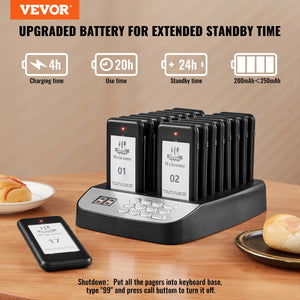 VEVOR 16pcs Restaurant Pager System Wireless 500m Long Range Lineup Waiting Queue Signal Guest Customer Calling Beepers