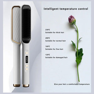 Electric Hot Comb Hair Straightener Brush  2 in 1 Mini Hair Straightener And Curler Fast Heating Temperature Adjustable