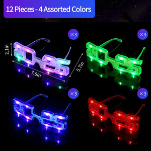 12Pcs 2025 Light Up Glasses 2025 LED Party Glasses Neon Party Eyewear 3 Flashing Modes For New Year Graduation Celebrations