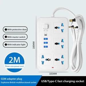 Xiaomi Universal Power Strip 2M Power Socket EU UK US AU Plug 2500W with USB Type-c Fast Charging Global Universal Socket