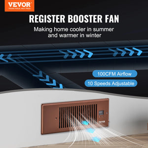 VEVOR Booster Fan 4x12in Duct Fan 100CFM 10 Adjustable Speeds
 with LCD Smart Controller for Wall and Floor