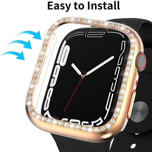 Diamond Glass+Cover For Apple Watch Case 45mm 41mm 40mm 44mm 42mm 38mm Bling Bumper+Screen Protector iwatch Series 9 8 7 3 6 SE - Stereotech