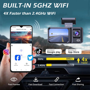 3 Channel Car DVR HD 1080P 3-Lens Inside Vehicle Dash CamThree Way Camera DVRs Recorder Video Registrator Dashcam Camcorder