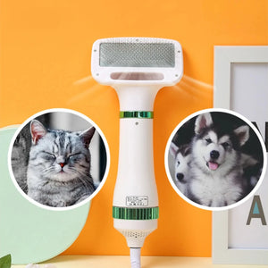 New Efficient Lightweight Portable Pet Hair Dryer with Powerful Professional Slicker Brush - Convenient 2-in-1 Grooming Tool for