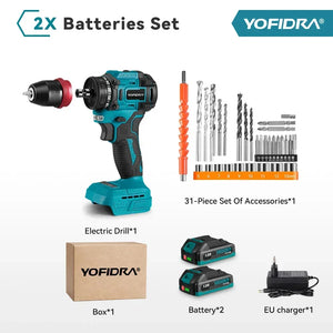 YOFIDRA 2 in1 Brushless Electric Screwdriver Hammer Cordless Drill Impact Multifunctional Power Tool  For Makita 18V Battery