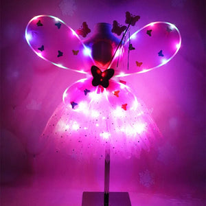 Women Girls Cute Role Playing Flashing Wing Tutu Skirt LED Glow Headband Fairy Stick Christmas Halloween Cosplay Costume