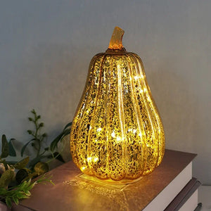 Battery Operated Halloween Pumpkin Lantern Glass Pumpkin Light Halloween Party Decoration LED Pumpkin Lamp Home Table Ornaments