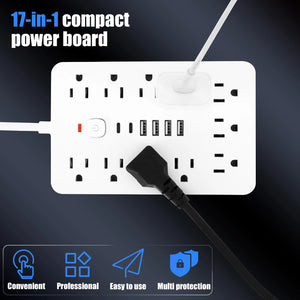 17in 1 Power Multi Tap Universal Plug with USB Ports/Type C/ Electrical Socket Power Strip with Surge Protection us standard