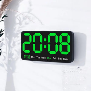 Voice Control Large Digital Wall Clock Temperature Date Week DST Snooze Table Clock 12/24H Dual Alarm Wall-mounted LED Clock