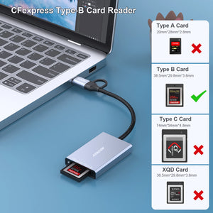 AVACON CFexpress Type B Card Reader with USB 3.2 (Gen 2) 10Gbps, USB-C&USB-A 2-in-1 Type B CFexpress Adapter, Compatible with Wi