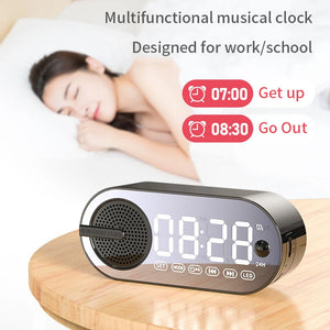 USB Charging Radio Alarm Clock RGB Portable Bluetooth Speaker FM Large Display Mute Mirror Digital Bedroom Room Office Decktop