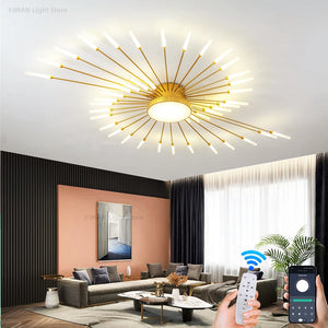 Led Firework Chandelier Dimmable For Living Room Bedroom Milk Yellow Ceiling Chandelier Dining Room LED Ceiling Lamp With Remote