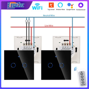 Bingoelec WiFi Smart 2 Way Switch EU 1 2 3 Gang Glass Wall Touch Switches RF433 Remote Control Alexa Google Home Compatible