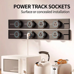 Wall power rail socket, kitchen aluminum expansion socket 40cm 50cm, built-in socket on countertop - Stereotech