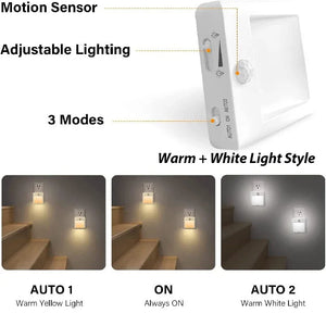 Motion Sensor Night Lights with US EU UK AU Plug Dimmable LED Warm White Ambient Light 2 in 1 Bedroom Living Room Toilet Stairs