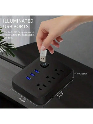 1pc Power Strip, Power Strip Surge Protector, 3 AC Outlets 3 USB 1 Power Button, Flat Plug, Desktop Charging Station With Overlo