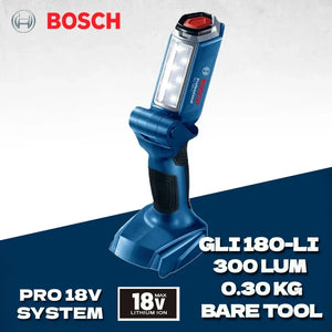 Bosch GLI180-LI Professional Rechargeable Lights Torch Handheld Cordless Work Light 18V 300 Lumen Flexible Use LED Flashlight