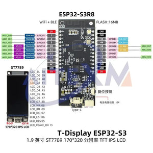 T-Display-S3 ESP32 S3 with 1.9 inch ST7789 LCD Display Development Board WIFI Bluetooth5.0 Wireless Module 170*320 Resolution