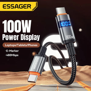 Essager 100W Type C to Type C Cable 5A PD Fast Charging USB C to USB C Display Cable For Macbook Laptop iPad Xiaomi 14 iPhone 15