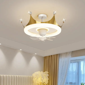 Full Spectrum Eye Protection Electric Fan Ceiling Light Bedroom Light Simple Children's Princess Room Girl's Room Crown Electric