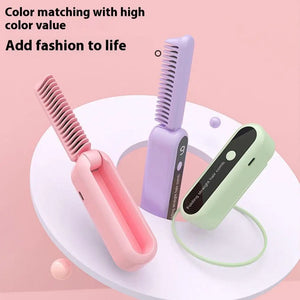 2 In 1 Wireless Professional Hair Straightener Curler Heating Tools Brush Curling Fast Styling Ion Comb Straightening Negat