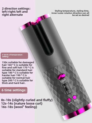 Portable Hair Curler Automatic Wireless Rotating Styling Tool Home Use Curling Brush Negative Ion Comb Straightening Iron