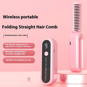 2 In 1 Wireless Professional Hair Straightener Curler Heating Tools Brush Curling Fast Styling Ion Comb Straightening Negat