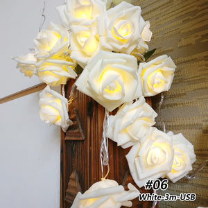 1.5/3m LED Rose Flower String Lights Battery Garland Artificial Bouquet Foam Fairy Lights For Valentine's Day Wedding Decoration