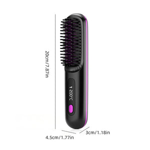 Hair Straightener Brush USB Rechargeable Cordless Negative Ions Hot Brush Electric Fluffy Curly Hair Styling Detangling Comb