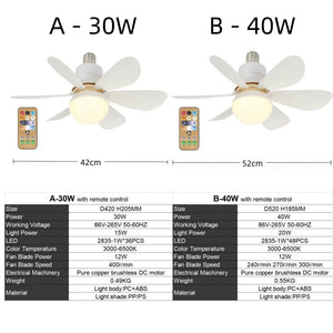 Socket Fan Lamp E27 Base Wireless Remote Control LED Bulb Ceiling Fan Replacement for Bedroom Living Room Kitchen Balcony - Stereotech