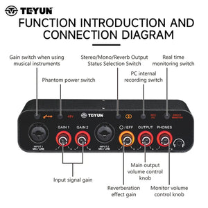 2024 NEW TEYUN Q-26 Audio Interface Sound Card With Monitoring Electric Guitar Live Recording Professional Sound Card For Studio