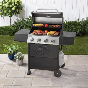 4 Burner Propane Gas Grill with Side Burner and Stainless Steel Lid Barbecue Brazier 60 000 BTU's Camping Furnace - Stereotech