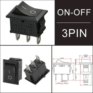 100pcs KCD1 4Pin 2Pin 3Pin 21*15mm ON-OFF Black Boat Car Rocker Switch 6A/250V 10A/125V AC With Red Green Light Switch