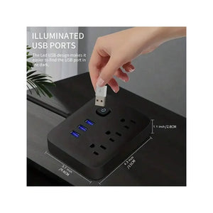 1PC power strip, power strip surge protector, 3 AC outlets 3 USB 1 power button, flat plug, desktop charging station with overlo