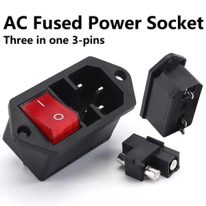 5/20PCS AC-01B-1 Red 10A250VAC 3 Terminal Power Socket With 10A Fuse Switch Wlre LZ-14-F19  AC Power Cord Inlet Plug Socket