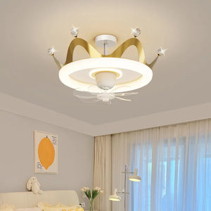 Full Spectrum Eye Protection Electric Fan Ceiling Light Bedroom Light Simple Children's Princess Room Girl's Room Crown Electric