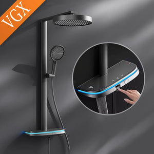 VGX Smart Thermostatic Shower System Set Digital Display Bathroom Shower Set Rainfall Shower Head Set White Shower Faucet Set