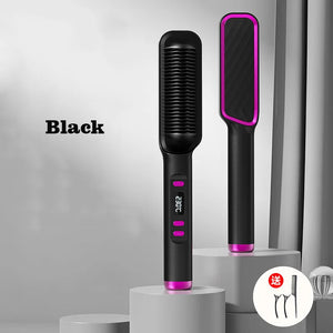 Electric Hot Comb Hair Straightener Brush  2 in 1 Mini Hair Straightener And Curler Fast Heating Temperature Adjustable