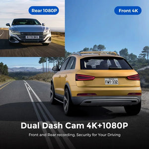 UHD 4K Dash Cam Dual Lens Driving Recorder Car DVR 1080P Rear Lens Camera Built-In WiFi GPSMonitoring 24-Hour Parking Black Box