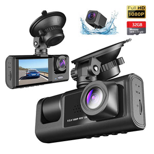 3 Channel DashCam 1080P FHD Car Camera, Front Rear Inside 3-Lens Car DVR Recorder, Equipped 2" IPS Screen Vehicle Camera