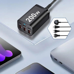 200w 6 Port Usb C Fast Gan Charger Multi-function Power Charging Adapter Pd R2s0